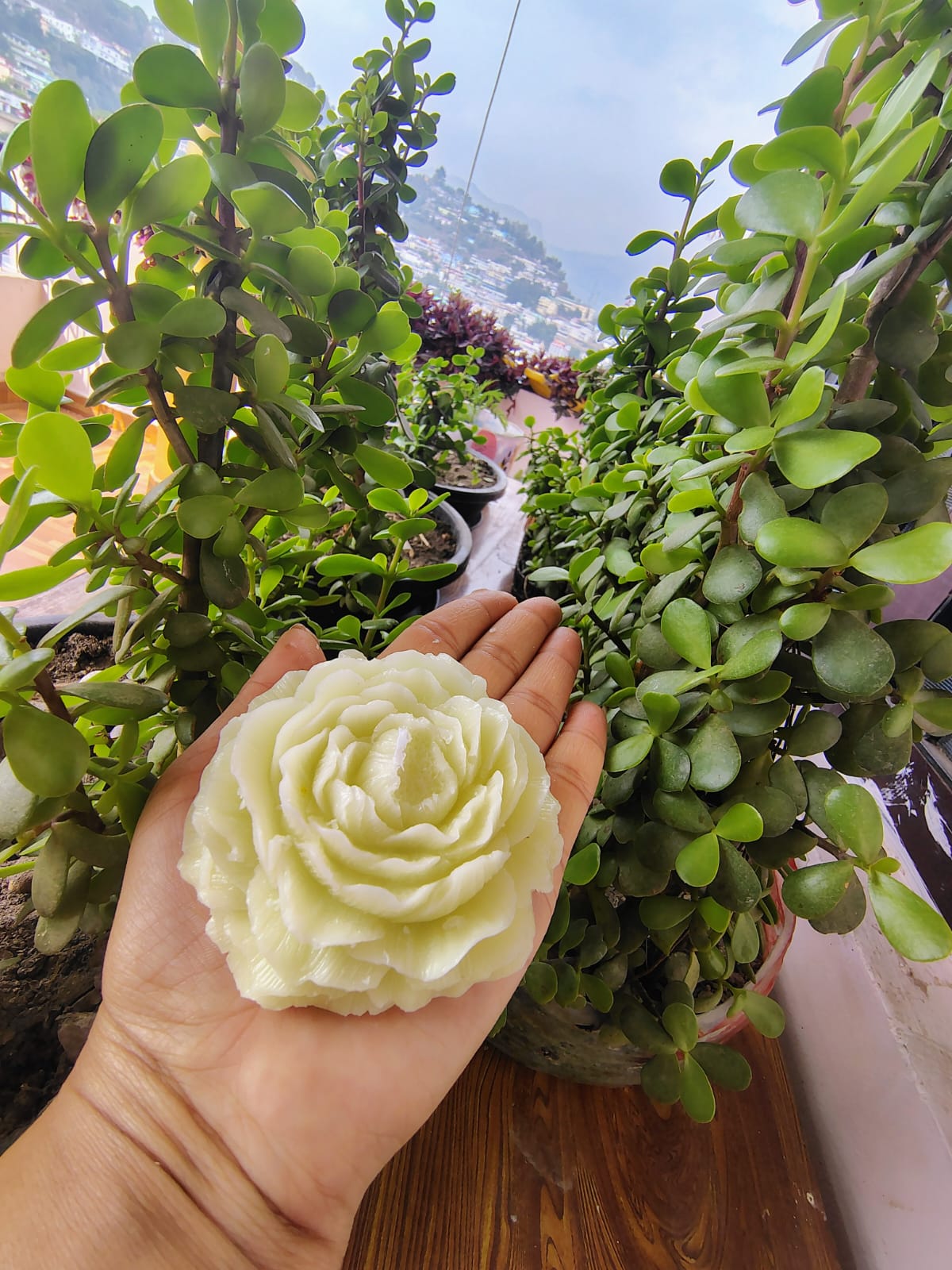 Large White Rose Candle