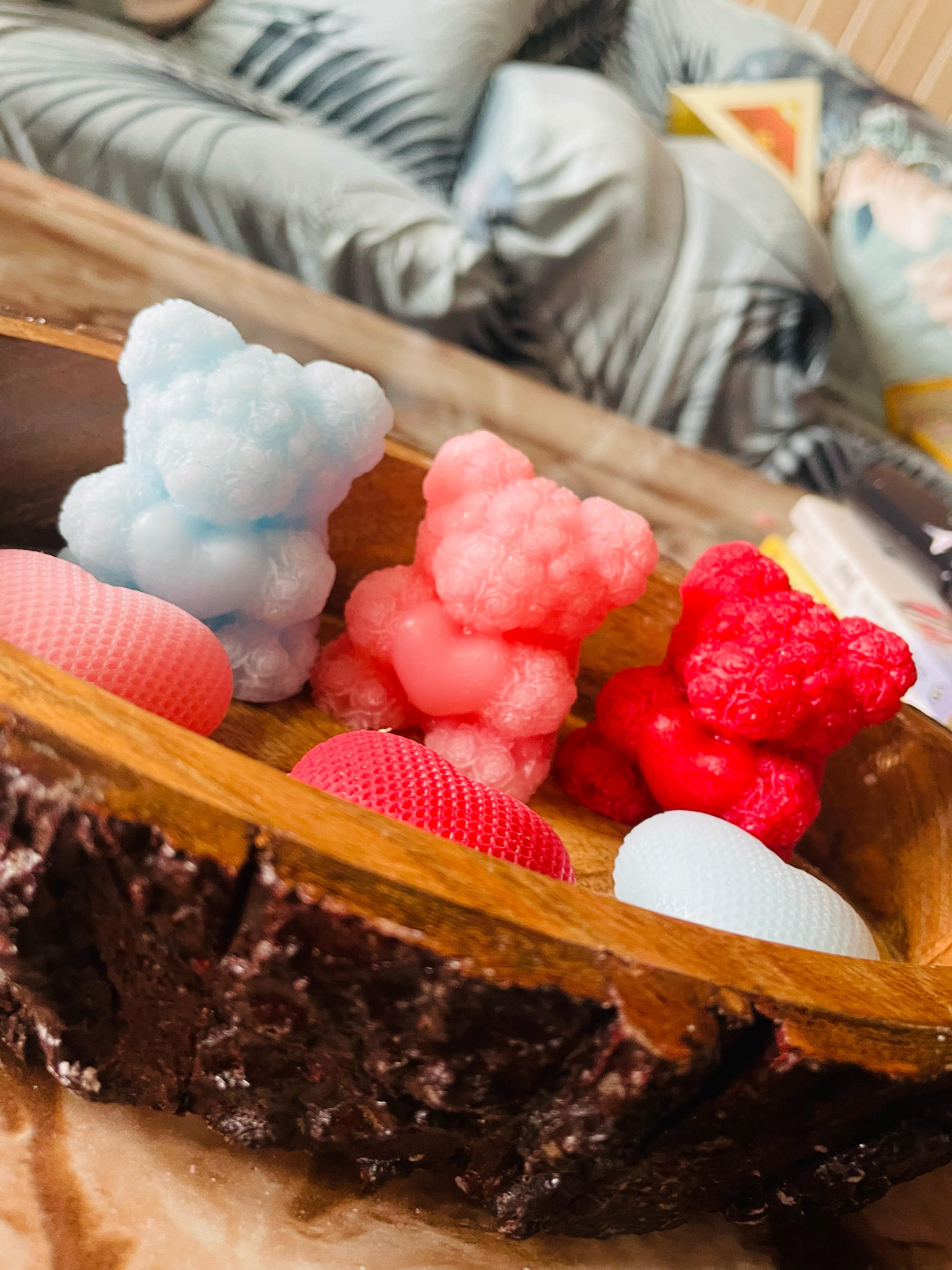 Coconut Shell with Mixed Teddy Candles and mixed heart candles 