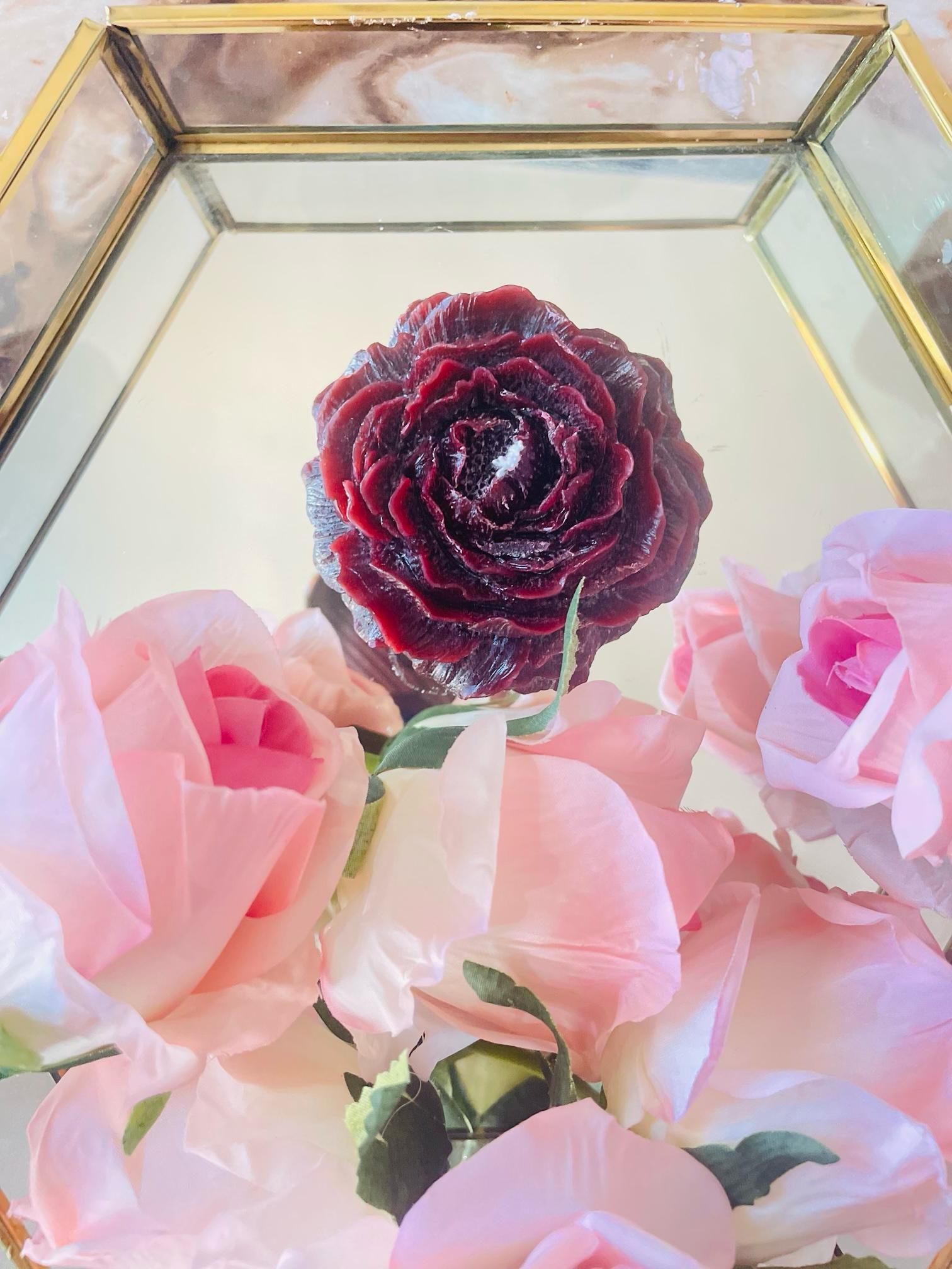 Black Rose Candle with Pink Roses